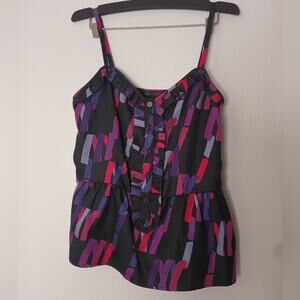 Marc Jacobs Silk Blend Babydoll  Women's Top Y2k Deep Navy Multi Ruffles